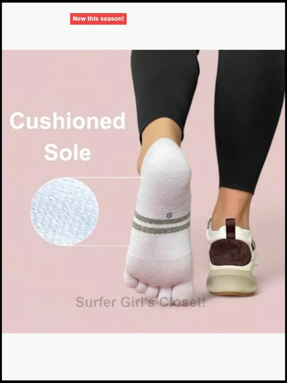 Cushioned No-Show Five-Toe Socks for Women, Athletic, 4 Pairs